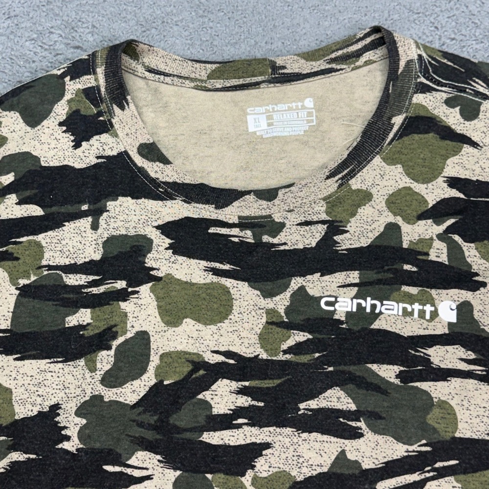 Carhartt Shirt Mens XL Tall Green Camo Relaxed Fit Long Sleeve T-Shirt